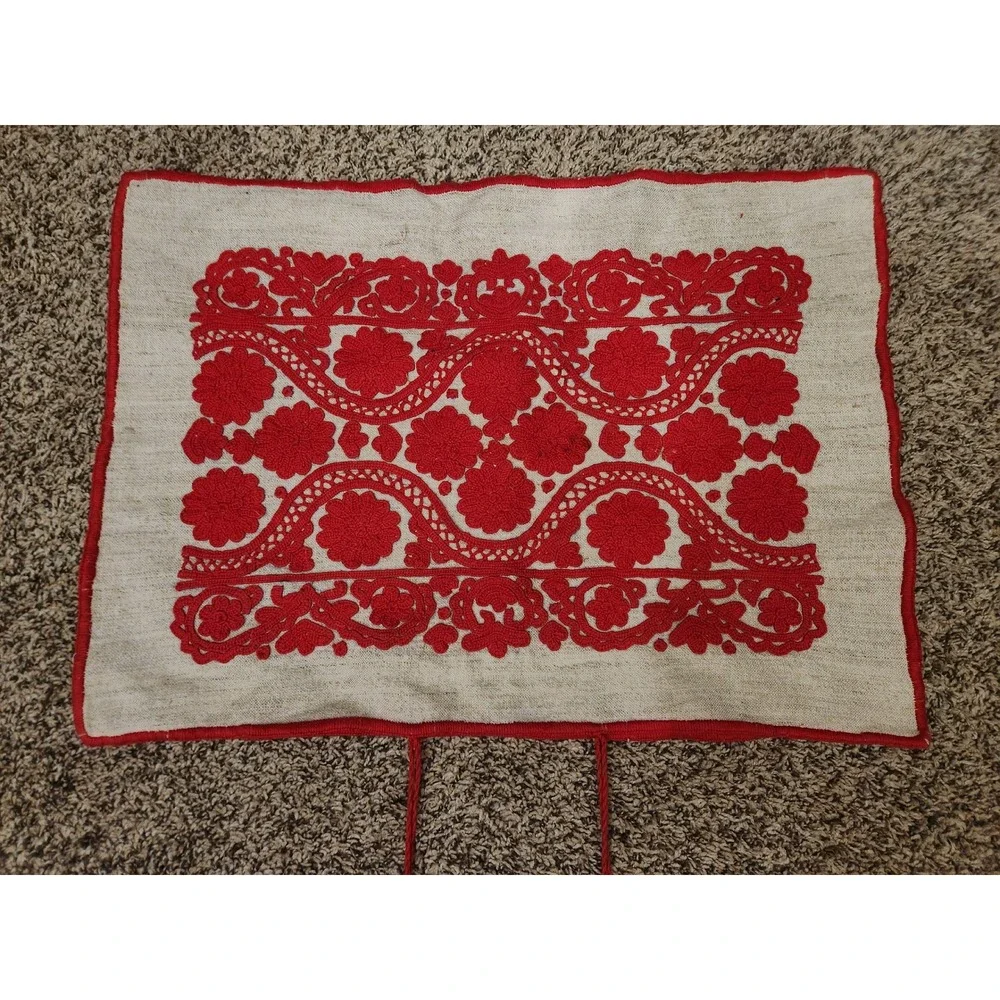 Vintage Hungarian Kalotaszeg Hand Embroidered Pillow Case Red Írásos Folk Art